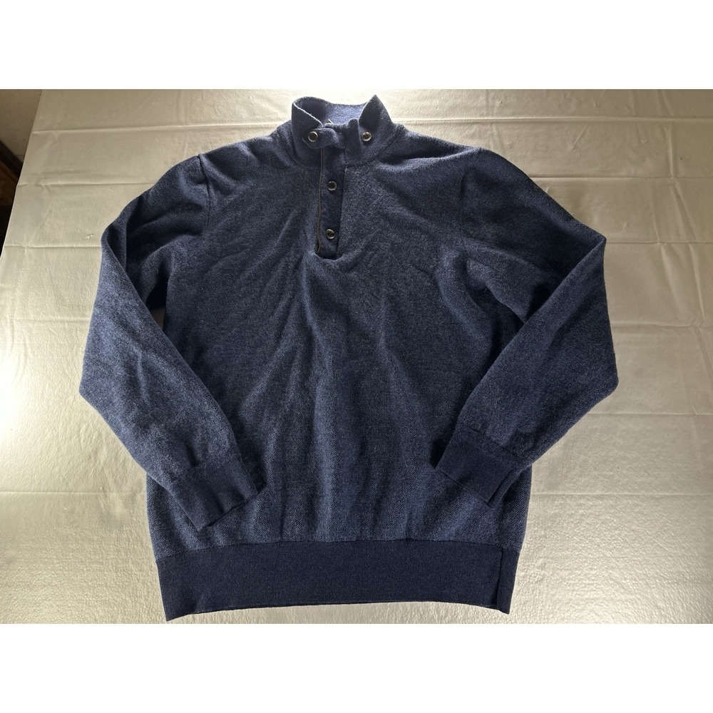 Orvis Merino Wool Sweater Mens Large Navy Blue Mock Neck Pullover - Picture 10 of 14